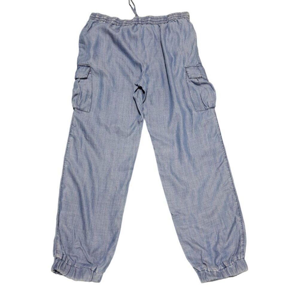 Skies Are Blue Women's Chambray Jogger Cargo Pockets Blue Draw String Sz Medium - Picture 3 of 8